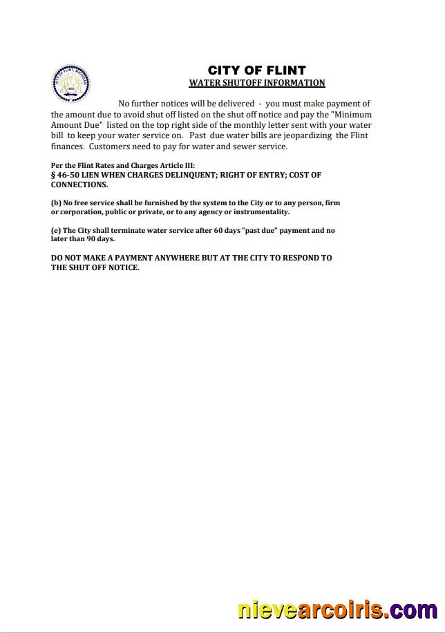 USA City of Flint Michigan water utility bill version 2